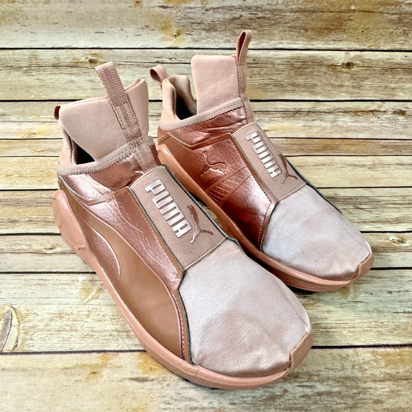 Puma x Kylie Jenner Womens Fierce Pink Satin High Top Slip On Sneakers 10 - Picture 1 of 15